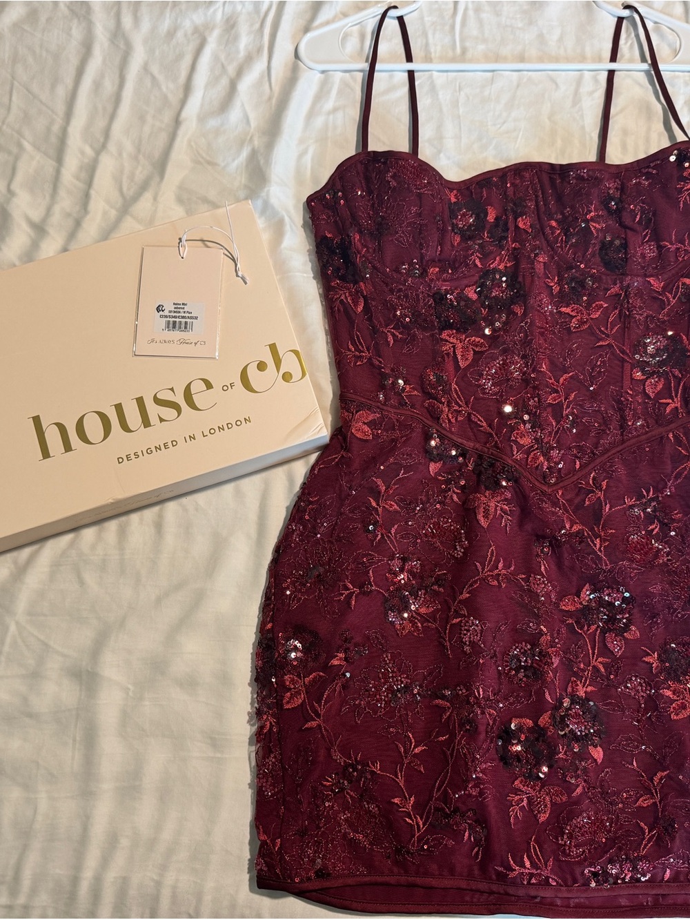 House of CB Wine Burgundy Embellished Mini Dress